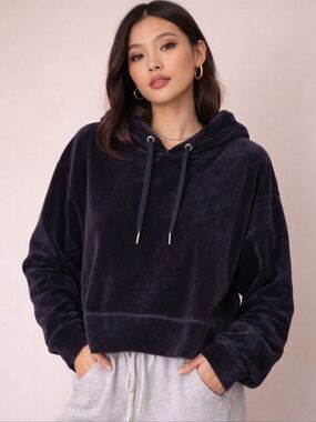 Calvin Klein | Black Velvet Cropped Hoodie, Size L